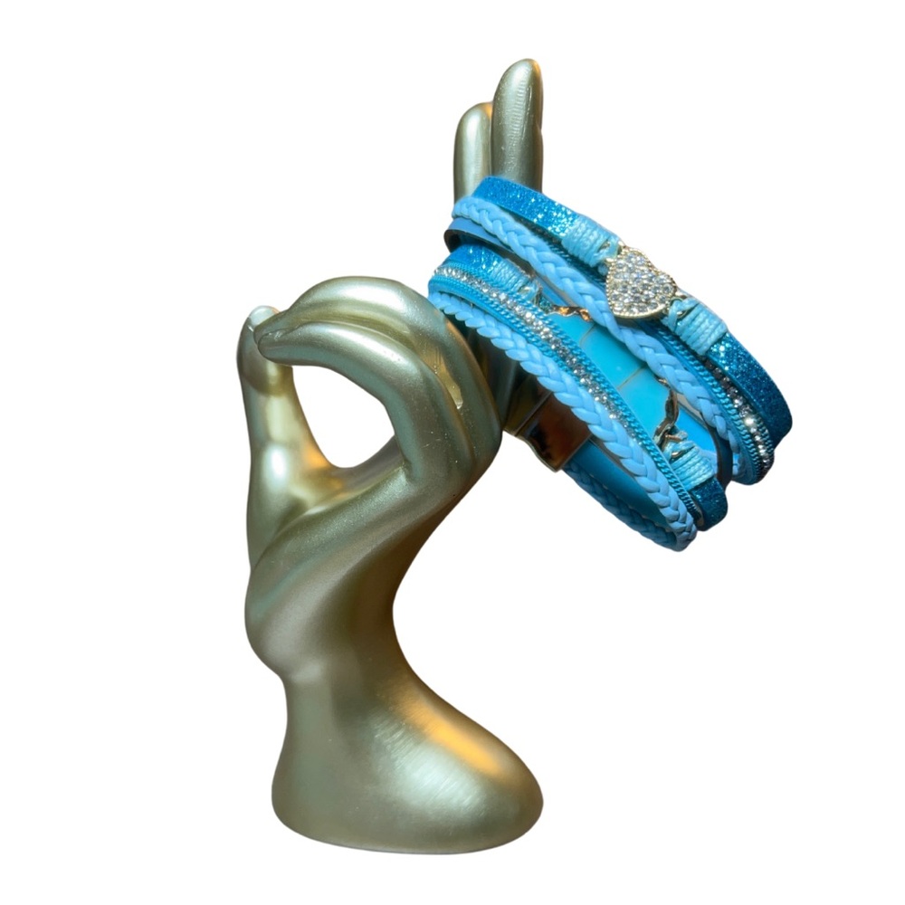 Dyed Howlite, Tiffany Blue & Gold Tone Strappy Leather Bracelet